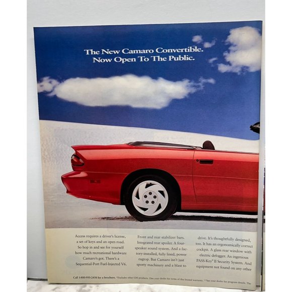 Chevrolet Camaro Print Ad Vintage 1994 Chevy Car Red Convertible Auto GMC - Picture 3 of 6
